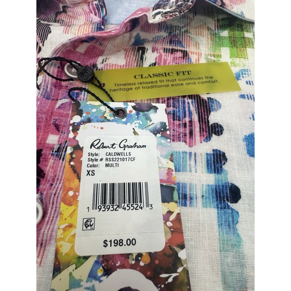 NWT Robert Graham CALDWELLS Linen Cotton Blend Watercolor Button Shirt XS $198 - Picture 3 of 13